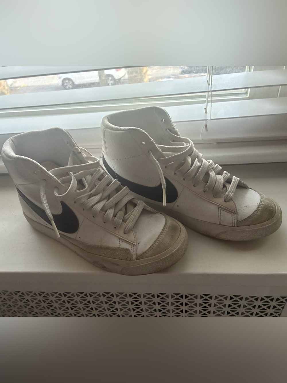 Nike Youth White High-Top Sneakers with Black Swoosh